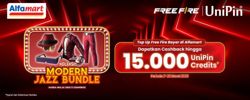 Koleksi Modern Jazz Bundle Sekarang – Top Up Free Fire dan Bayar di Alfamart, dapatkan Bonus 15Ribu UniPin Credits dan Bundle Special Free Fire!